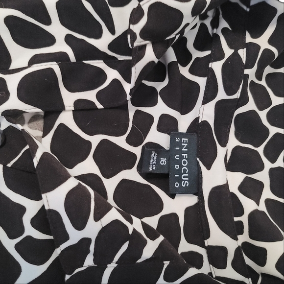 Enfocus Studio Midi Down Dress Brown And White Giraffe Print Dress US 16 - Picture 8 of 11